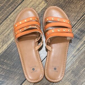 Shade & Shore Women's Studded Orange Sandals
